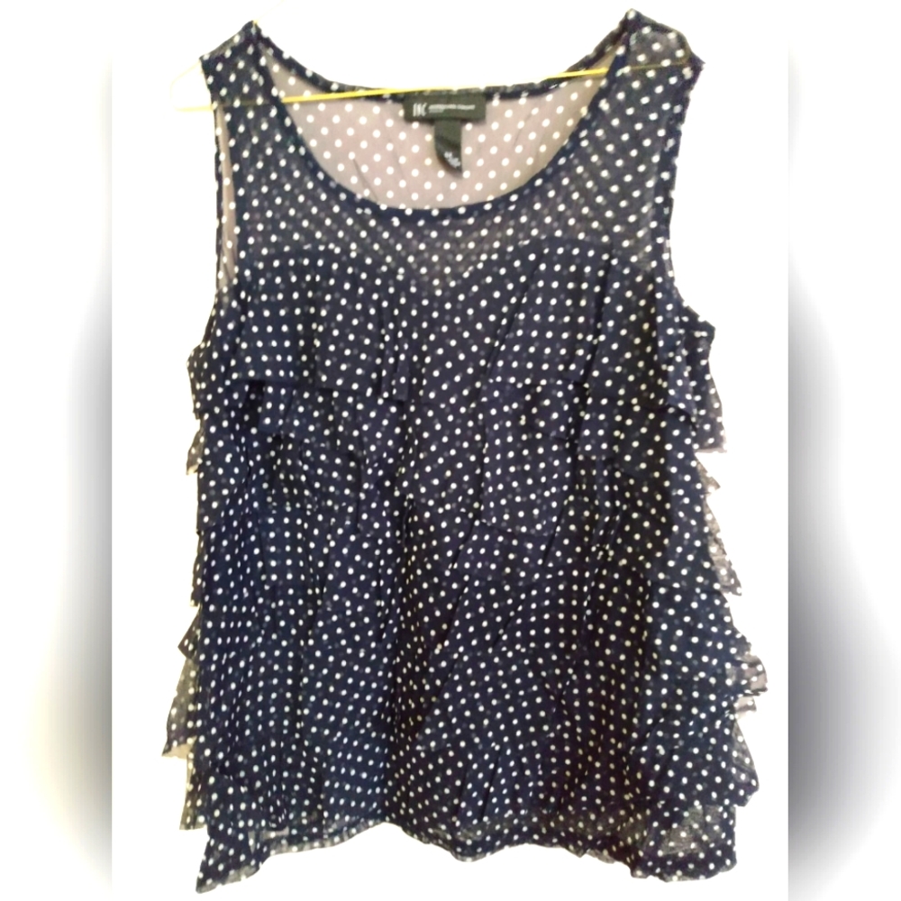 INC International Concepts Navy and White Polka Dot Tank